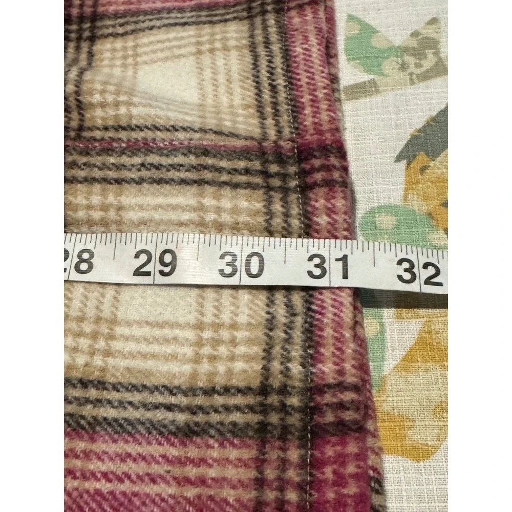 Umgee Plaid Denim Mixed Media Fringe Shacket Pink Brown K6246 Mens M